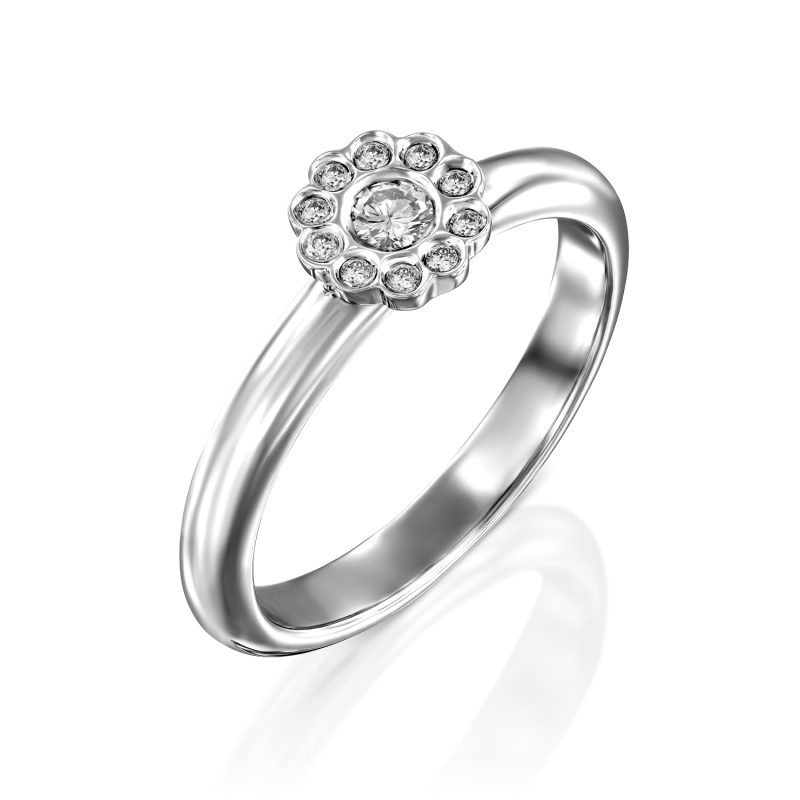 טבעת אירוסין זהב יהלומים בדוגמת פרח