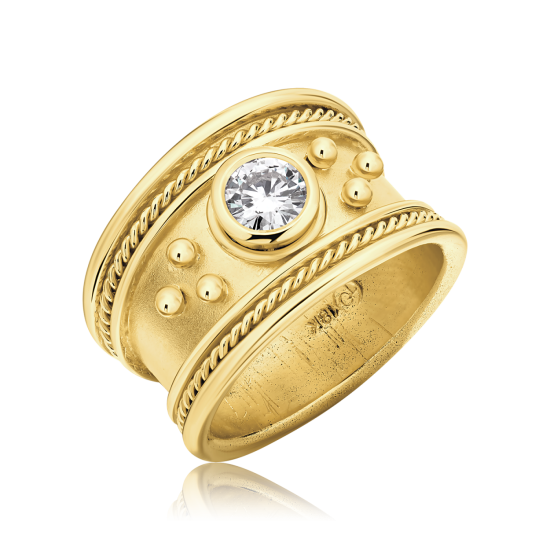 טבעת זהב רחבה עם יהלום