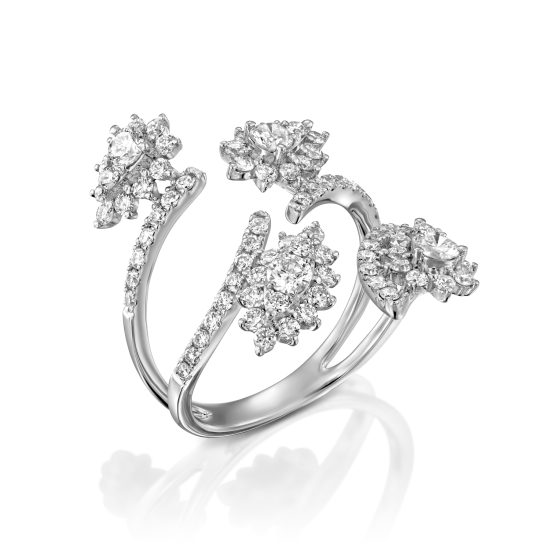 טבעת יהלומים ארבעה פרחים מפוזרים