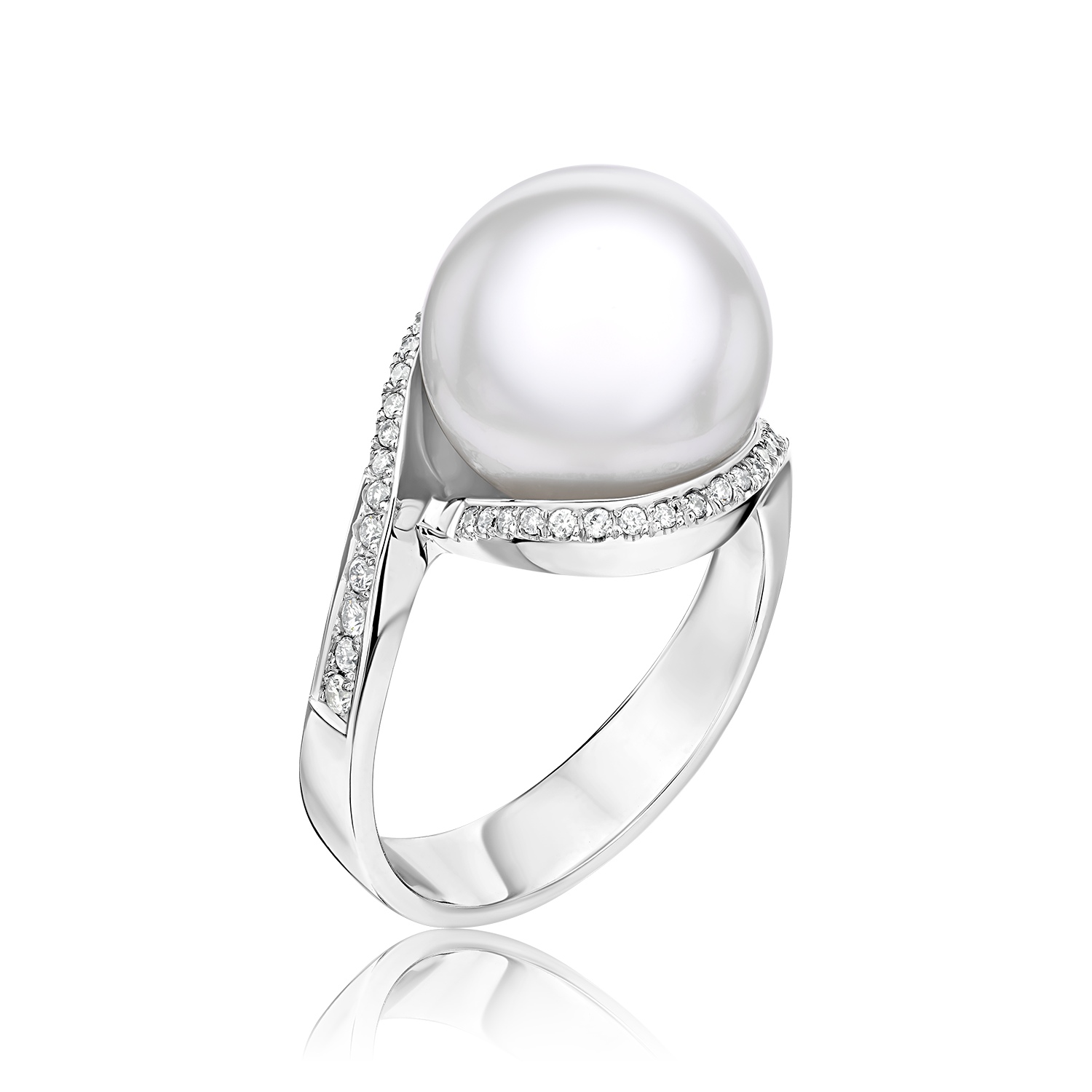 Pearl Ring in 18K White Gold Israel Diamond Center