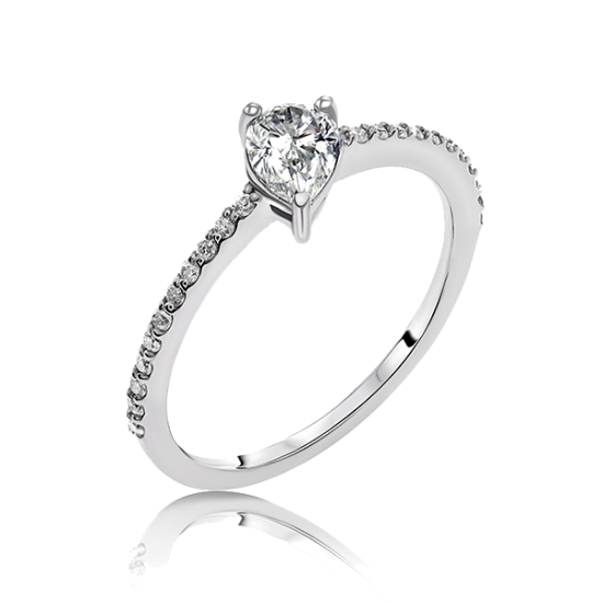 טבעת אירוסין יהלום טיפה בזהב לבן