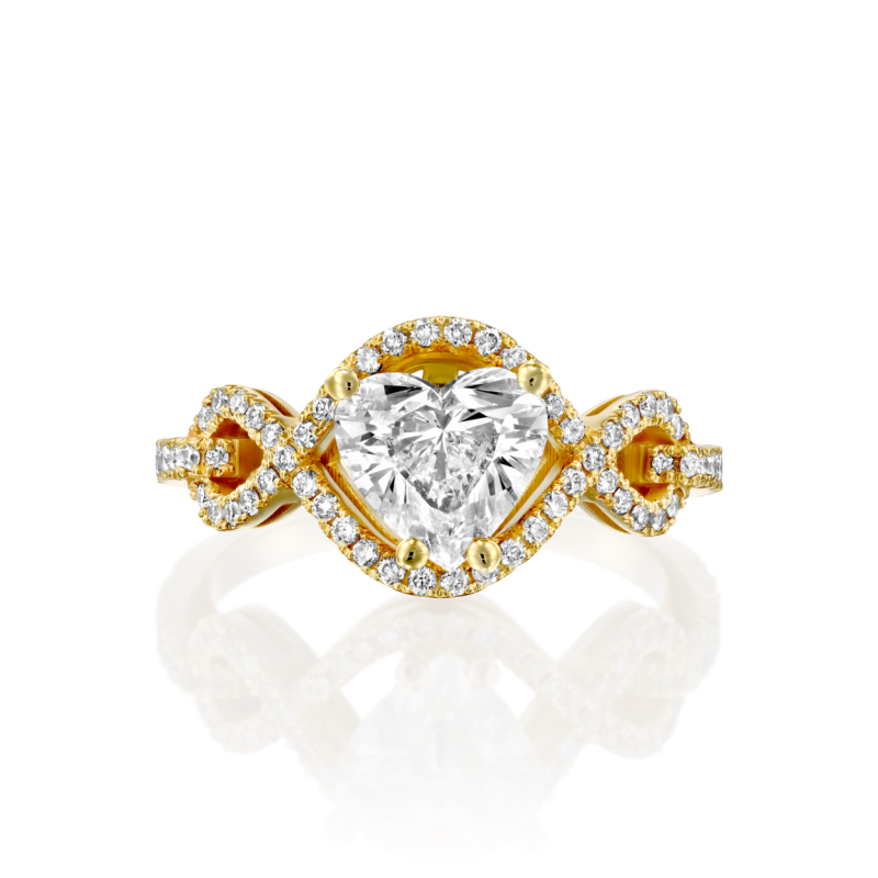 טבעת אירוסין זהב צהוב חישוק טבעת מעוצב משובץ יהלומים מבט על