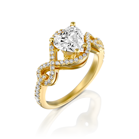 טבעת אירוסין זהב צהוב חישוק טבעת מעוצב משובץ יהלומים