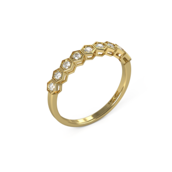 טבעת חצי איטרניטי יהלומים עגולים בדוגמת משושים זהב צהוב