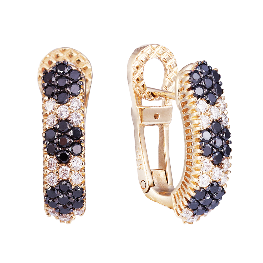 Black Diamond Earrings in 14K Yellow Gold Israel Diamond Center