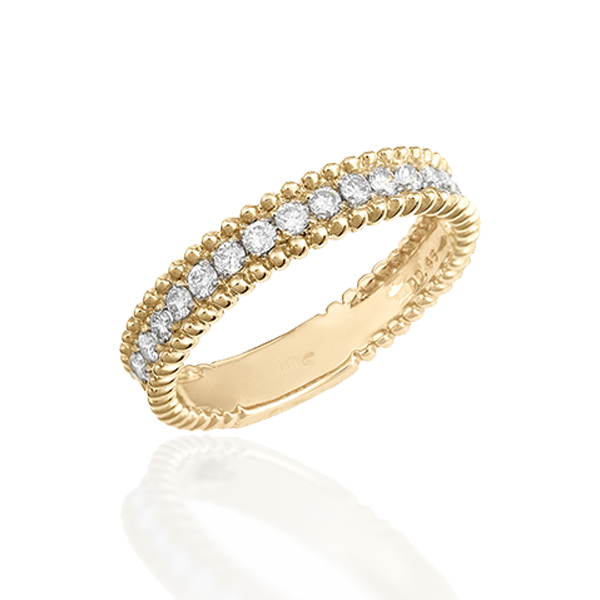 טבעת איטרניטי יהלומים וזהב צהוב בדוגמת עיגולים