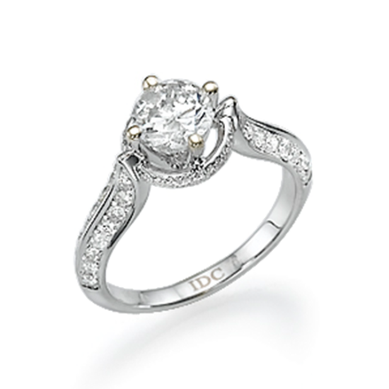טבעת אירוסין זהב לבן ויהלום סוליטר חישוק טבעת מעוצב משובץ יהלומים