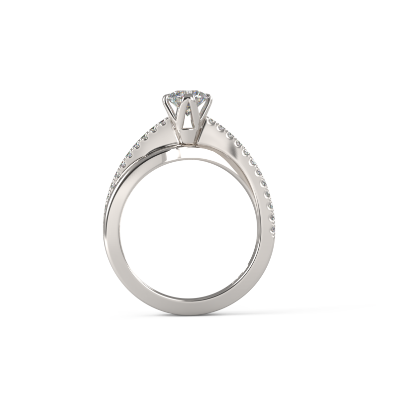 טבעת אירוסין זהב לבן ויהלום סוליטר עם חישוק טבעת מעוצב משובץ יהלומים מבט צד