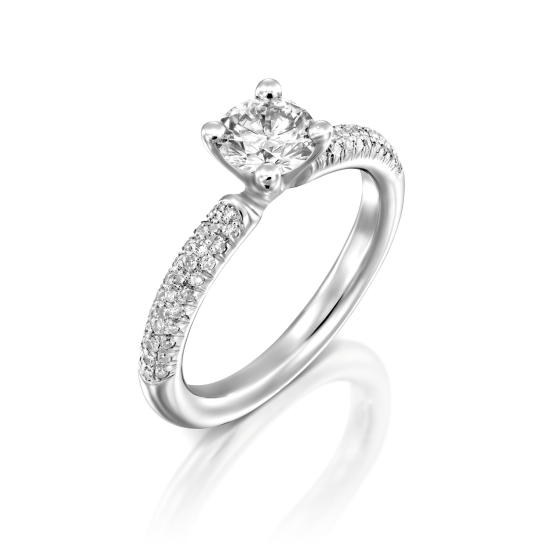 טבעת אירוסין זהב לבן יהלום סוליטר וחישוק טבעת משובץ ביהלומים