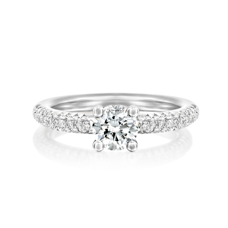 טבעת אירוסין זהב לבן יהלום סוליטר וחישוק טבעת משובץ ביהלומים