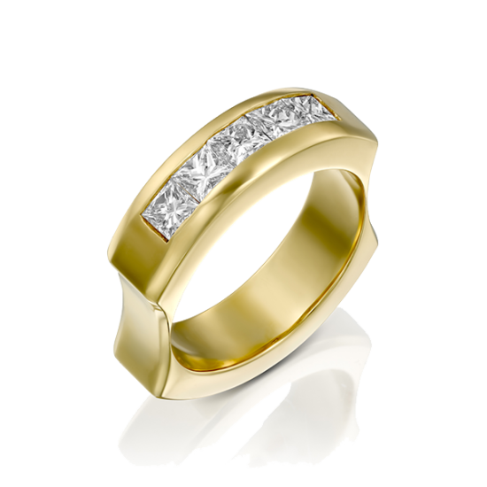 טבעת חצי איטרניטי יהלומים בליטוש פרינסס מרובע וזהב צהוב