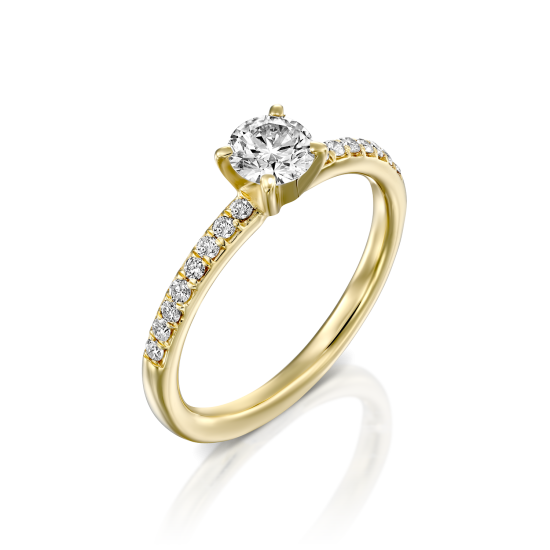 טבעת אירוסין זהב צהוב יהלום סוליטר וחישוק טבעת משובץ ביהלומים