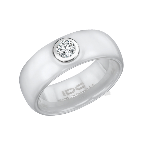 טבעת קרמיקה בצבע לבן צרה משובצת יהלום