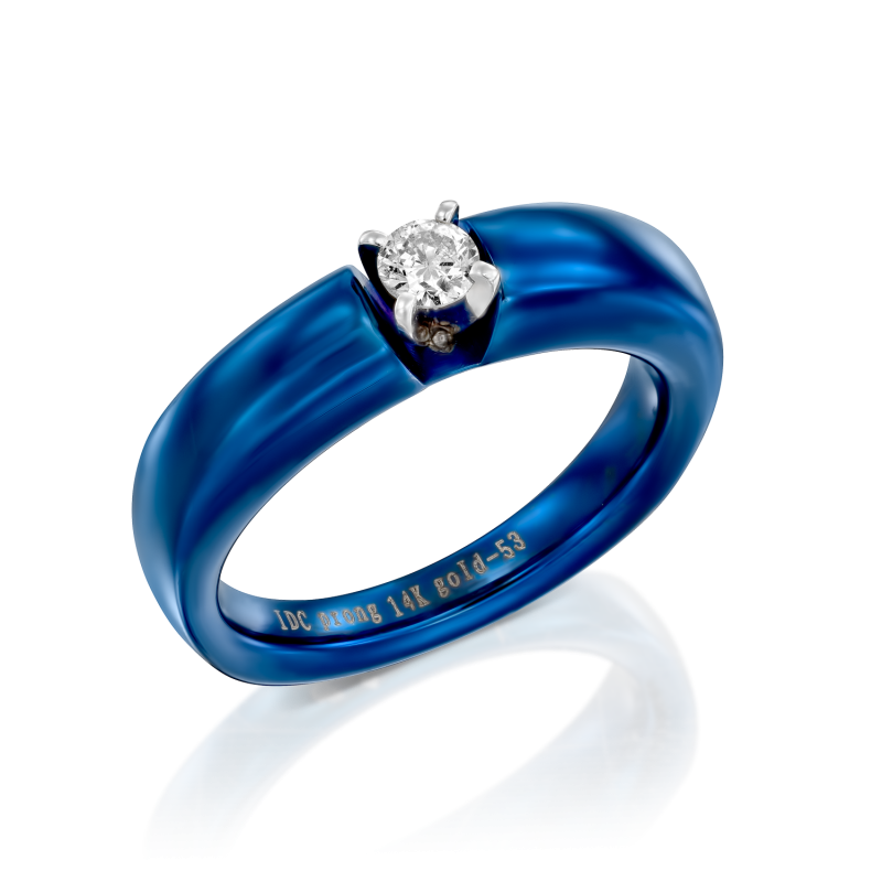טבעת פלדת אל חלד בצבע כחול משובצת יהלום