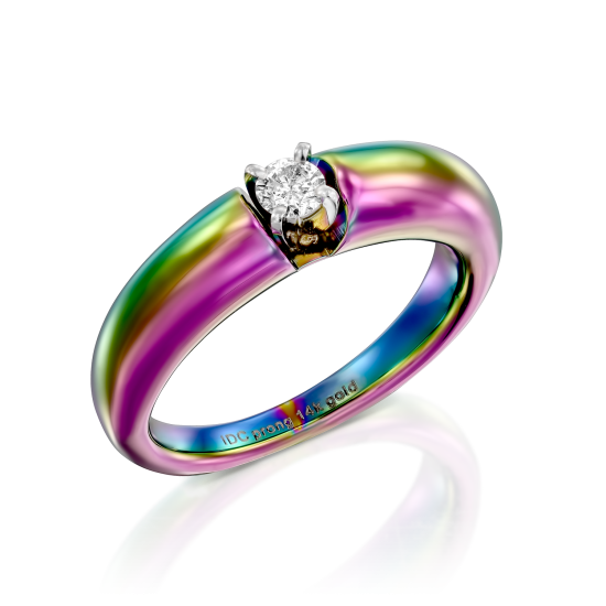 טבעת פלדת אל חלד צבעונית משובצת יהלום