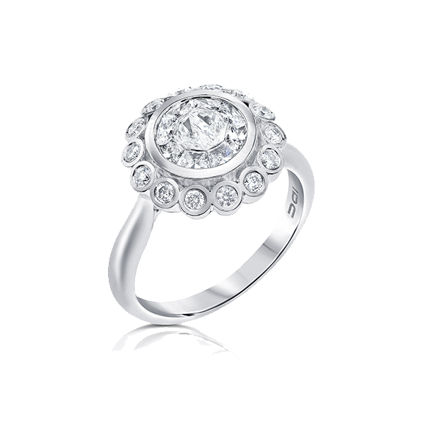 טבעת אירוסין זהב לבן ויהלומים בדוגמת פרח ORA