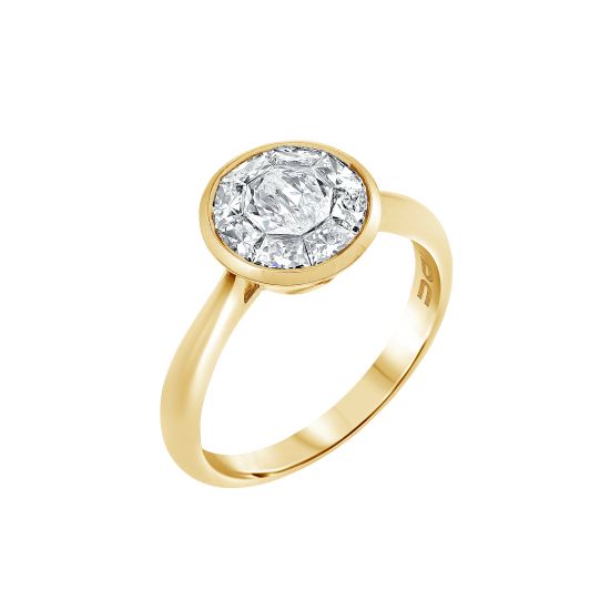 טבעת אירוסין זהב צהוב ויהלומים בדוגמת פרח ORA