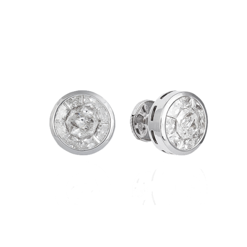 עגילים צמודים זהב לבן ויהלומים ORA