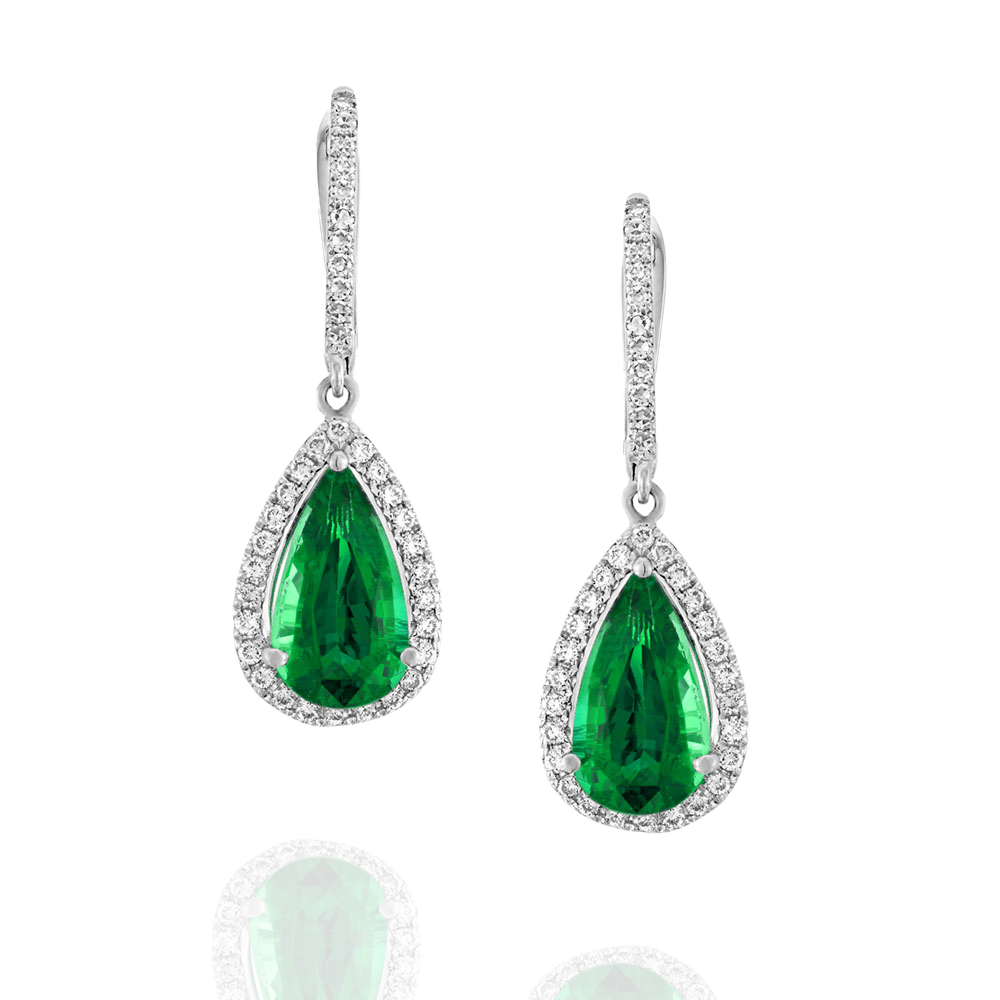 Emerald and Diamond Drop Earrings - Israel Diamond Center