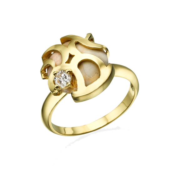 טבעת זהב עם אותיות אהבה ויהלום