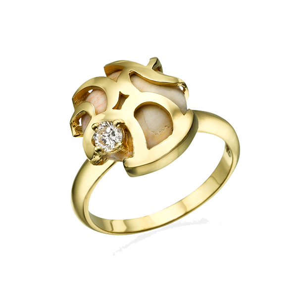 טבעת זהב עם אותיות אהבה ויהלום