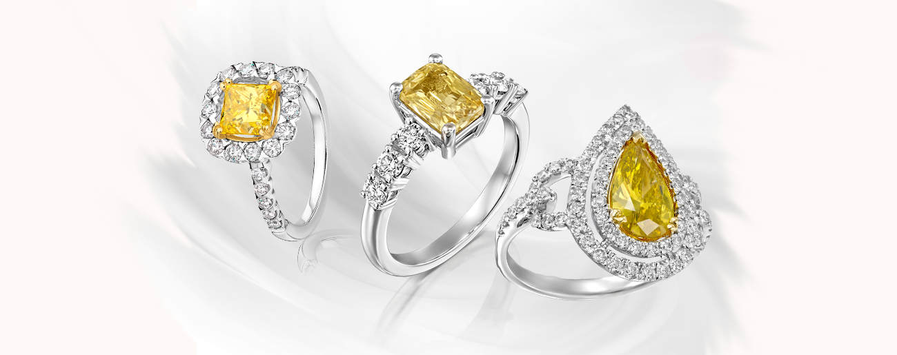 טבעות יהלומים משובצות ביהלום מרכזי צהוב