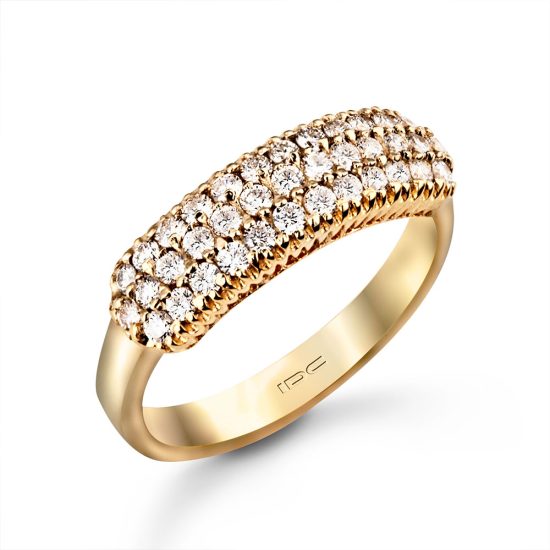 טבעת יהלומים זהב צהוב שלוש שורות יהלומים, טבעת אינטרניטי