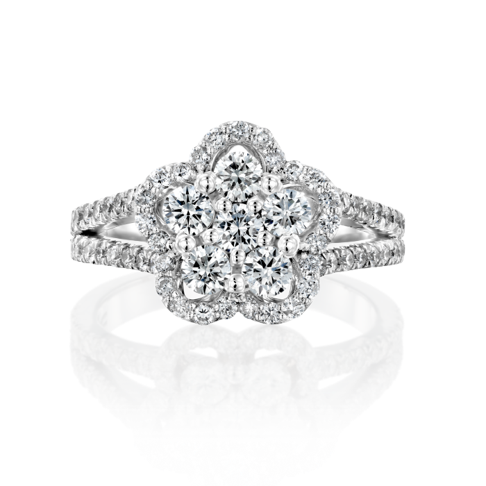 טבעת אירוסין מעוצבת יהלומים וזהב לבן