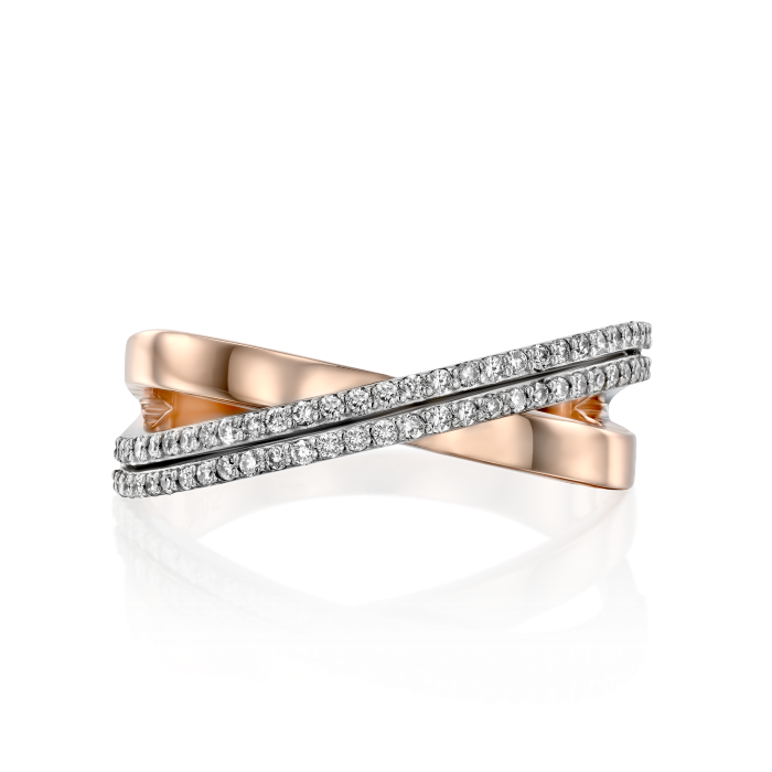 טבעת איטרניטי זהב צהוב וזהב לבן משובצת יהלומים בעיצוב מיוחד