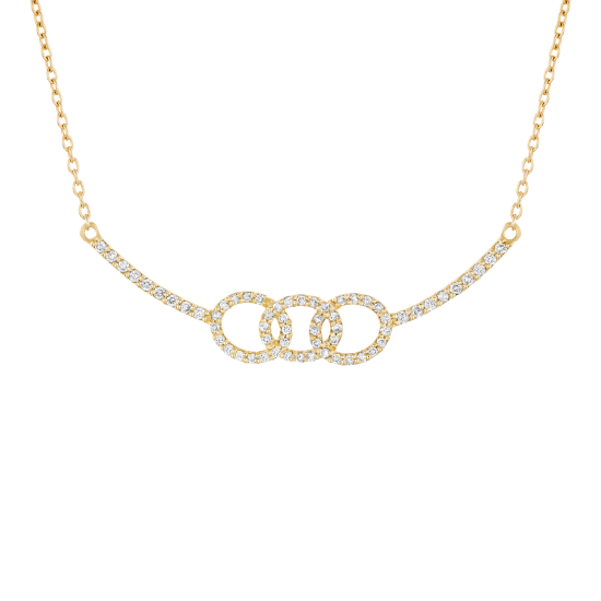 תליון בצורת שרשרת זהב משובצת ביהלומים עם שלושה עיגולים
