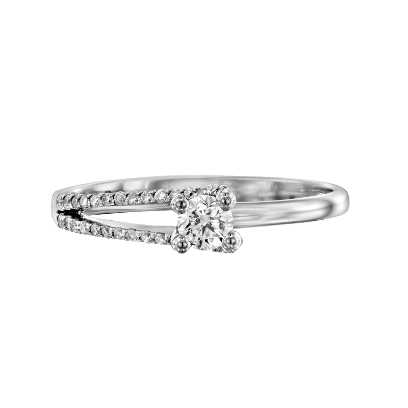 טבעת אירוסין זהב לבן ויהלום סוליטר חישוק טבעת מפוצל משובץ יהלומים