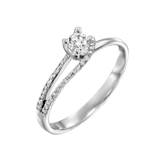 טבעת אירוסין זהב לבן ויהלום סוליטר חישוק טבעת מפוצל משובץ יהלומים