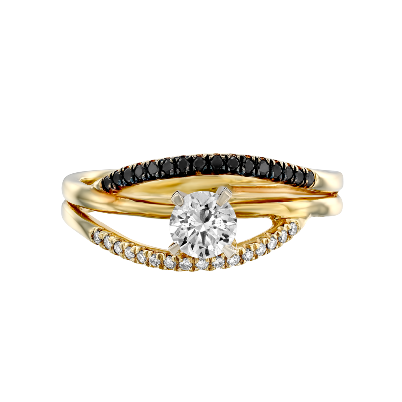 טבעת אירוסין עם יהלומים שחורים ולבנים מבט על