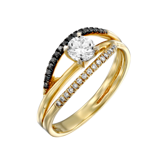 טבעת אירוסין עם יהלומים שחורים ולבנים