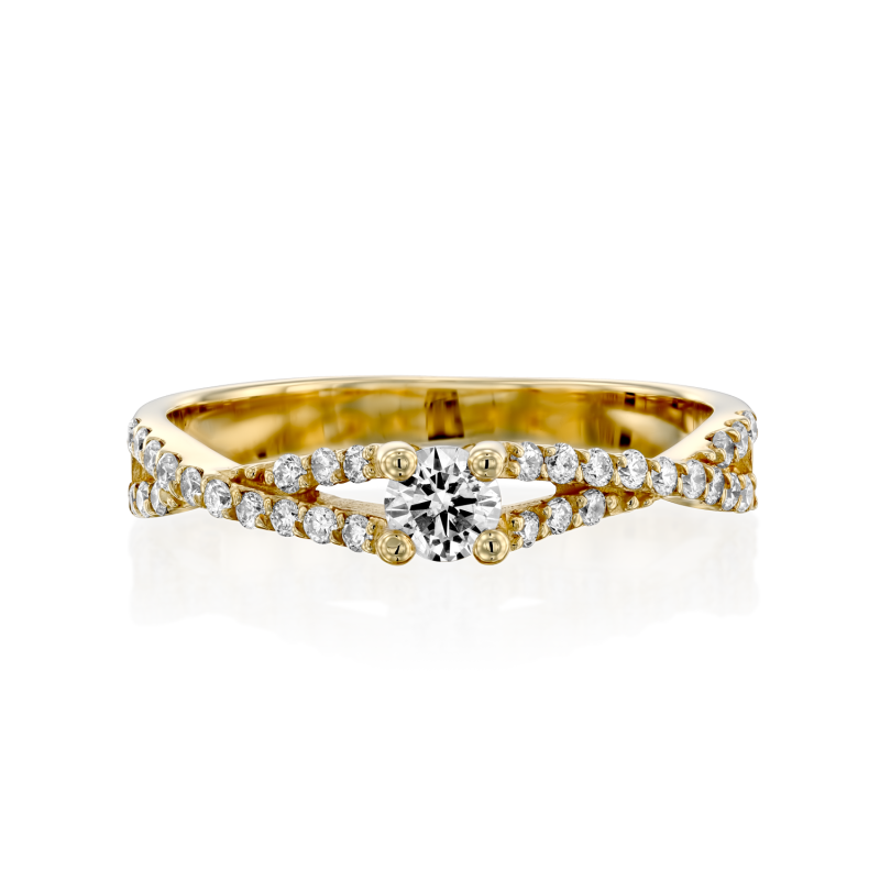 טבעת אירוסין יהלומים זהב צהוב חישוק כפול משובץ יהלומים