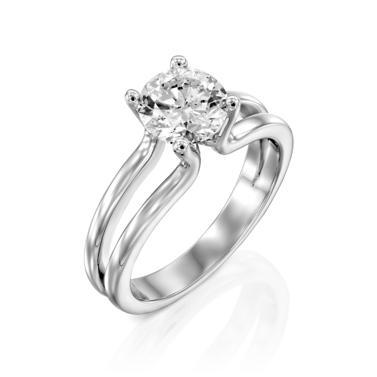 טבעת אירוסין זהב לבן יהלום סוליטר חישוק כפול