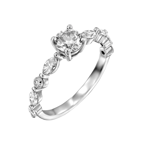 טבעת אירוסין יהלומים סוליטר בזהב לבן עם חישוק טבעת משובץ ביהלומים