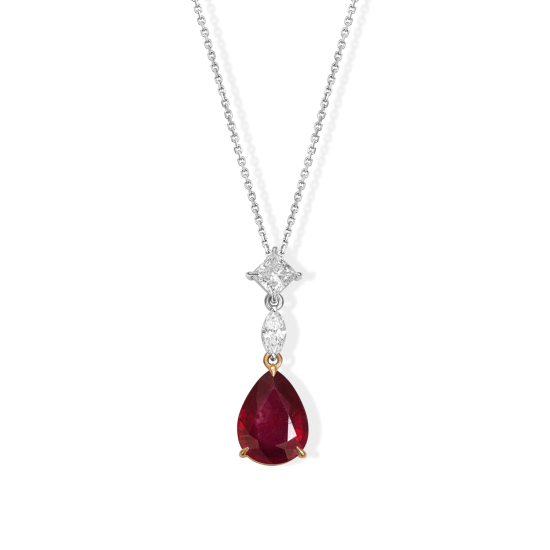 ruby – diamond – pendant – white gold pear-shaped - ruby- and - diamonds