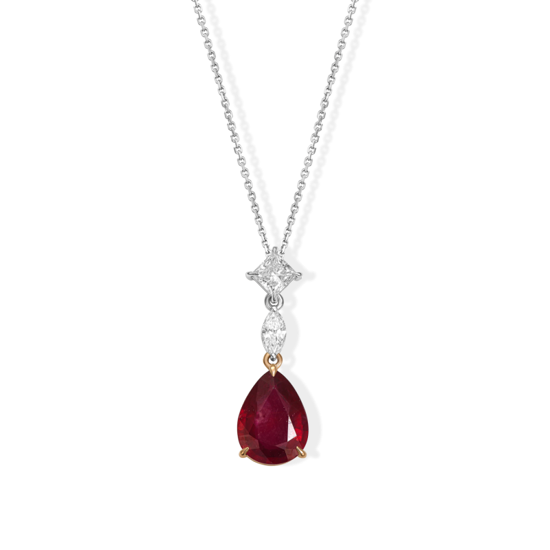 ruby – diamond – pendant – white gold pear-shaped - ruby- and - diamonds