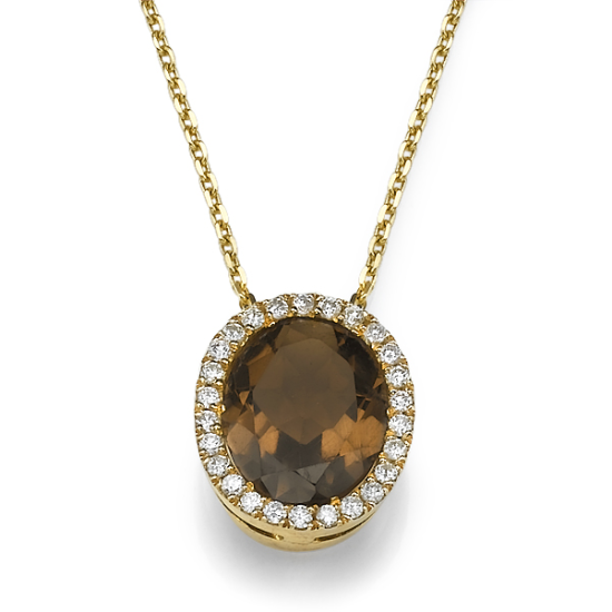 oval citrin – diamond pendant – 18k-gold