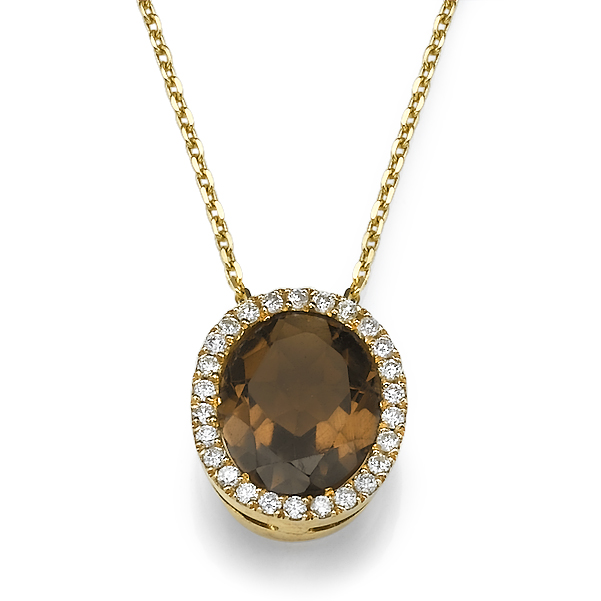 oval citrin – diamond pendant – 18k-gold